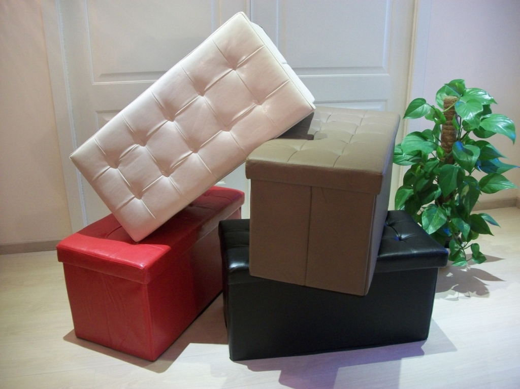 Cassapanca Piccola Pouf-Contenitore In Finta Pelle Bianco 45 X