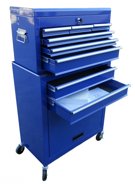 Carrello Portautensili Da Officina 8 Cassetti Con Organizzatore - Armadio Con Ruote, Serratura E Ganci, Per Garage