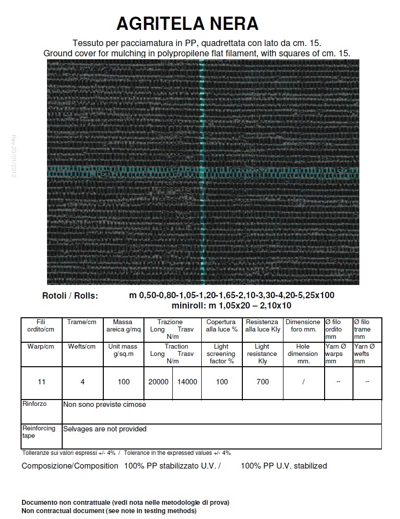 TELO PER PACCIAMATURA NERO QUADRETTATO TESSUTO POLIPROPILENE ANTISTRAPPO - MT 10 X 3,30 H 2 width=600