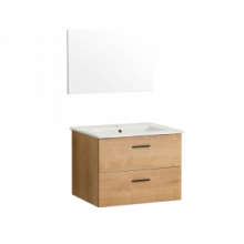 Mobile bagno sospeso Con Lavabo e Specchio Colore rovere 80x46