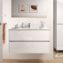 Mobile bagno sospeso  bianco laccato lucido con lavabo 2 cassetti 100x45x56h