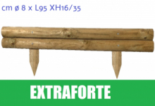 Bordura Steccato Rigida Extraforte Orizzontale per Aiuole Giardino in Legno di Pino- cm ø 8 x L95 XH16/45