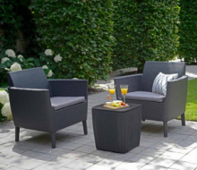 SALOTTO DA GIARDINO SET OMELAS POLYRATTAN  BALCONY 2 POLTRONE E TAVOLINO LUZON CONTENITORE