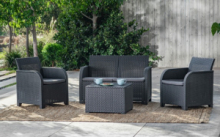 SALOTTO DA GIARDINO IN POLYRATTAN SET EILASOR LOUNGE 2 POLTRONE DIVANO E TAVOLINO