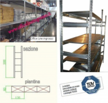 Scaffalatura industriale a ripiani lunghezza 3,60 metri , altezza 3,00 mt, profondità 60 cm  con 4 ripiani in altezza