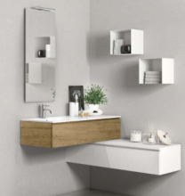 Composizione 7 Pz Arredo Bagno Modello Surf Colore Quercia e Bianco Opaco