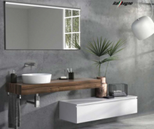 Composizione 5 Pz Arredo Bagno Modello Surf Colore Noce e Bianco Opaco Con Maniglione Per Asciugamani