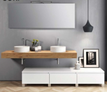 Composizione 9  Pz Arredo Bagno Modello Surf Colore Quercia e Bianco opaco