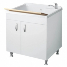 Mobile Lavatoio A Due Ante Con Vaschetta  e Asse di lavaggio in Pino Verniciato Colore Bianco e Olmo