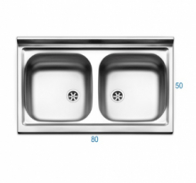 Lavello da Cucina In Acciaio Inox Doppia Vasca completo di Sifone e Pileta 50x80 cm