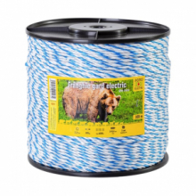 Corda recinto elettrico 200 m, resistenza alla rottura 590 kg, resistenza elettrica 2,3 O/m.