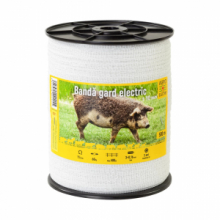 Nastro recinto elettrico 10 mm, 500 m, resistente alla rottura 60 kg, resistenza elettrica 11 O/m.