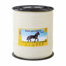 Nastro recinto elettrico 40 mm, 500 m, resistenza alla rottura 120 kg, resistenza elettrica 0,38 O/m.