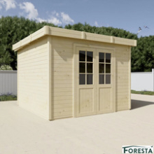 Casetta 2,80 x 2,80 m = 7,84 m² tavole ad incastro 28 mm, tetto piatto in acciao