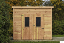 Casetta 2,80 x 2,80 m = 7,84 m² tavole ad incastro 28 mm, tetto mono pendenza,  copertura in policarbonato