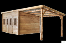 (copia) Casetta 3,80 x 2,80 m = 10,64 m² tavole ad incastro 28 mm, tetto mono pendenza,  copertura in policarbonato, con legnaia