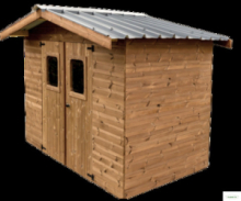 Casetta 2,35 x 2,15 m tavole ad incastro, a collegamento angolare, in legno trattato alta temp., spess. 28 mm
