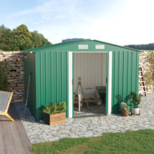 Casetta da Giardino Porta Utensili in Lamiera di Acciaio, Capanno da Giardino in Acciaio con Base e Porte Scorrevoli, 258x206x178cm, Verde