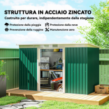 Casetta da Giardino Porta Utensili in Lamiera di Acciaio con Porte Scorrevoli, 280x130x172cm, Verde Scuro