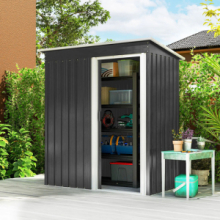 Casetta da Giardino 1,16m² in Acciaio Zincato, Capanno da Giardino con Tetto Inclinato e Porta Scorrevole Bloccabile, Capanno Porta Attrezzi, 163x89x182 cm, Nero