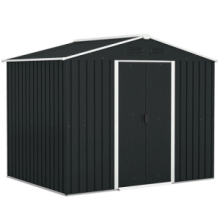 Casetta da Giardino 3,6m² in Acciaio Zincato con Prese d'Aria, Capanno da Giardino con Tetto Inclinato, Doppie Porte Scorrevoli Bloccabili, Capanno Porta Attrezzi, 236x174x190cm, Grigio Scuro