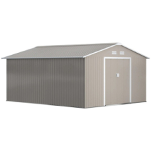 Casetta da Giardino con Porte Scorrevoli e Tetto Inclinato, in Acciaio, 340x386x2 cm, Grigio