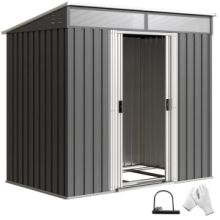 Casetta da Giardino Porta Attrezzi con 4 Finestre e 2 Ganci, in Acciaio Zincato, 195x122x181,5 cm, Grigio
