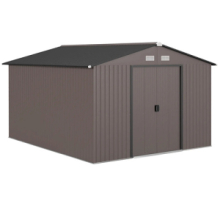 Casetta da Giardino con 2 Porte Scorrevoli e 4 Prese d'Aria in Acciaio, 322x277x192 cm, Marrone