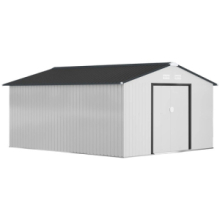 Casetta da Giardino 3,4x3,8x2 m in Acciaio con Doppia Porta Scorrevole e Tetto Inclinato, Argento
