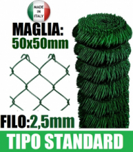 25mt-ROTOLO RETE METALLICA ZINCATA PLASTIFICATA "MAGLIA SCIOLTA"- TIPO STANDARD - H 250 cm