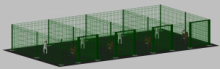 Recinto-Box Modulare per Cani in Ferro Zincato e Verniciato Verde-con Pali a Tassellare - cm 200x400x122h(per 4 box)