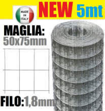 5mt- ROTOLO RETE METALLICA ZINCATA ELETTROSALDATA- MAGLIA: mm50x75 - H 100 cm