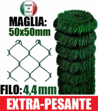 25mt-ROTOLO RETE METALLICA ZINCATA PLASTIFICATA "MAGLIA SCIOLTA"-TIPO EXTRA-PESANTE SPORT - H 200 cm