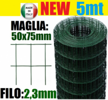 5mt- ROTOLO RETE METALLICA ZINCATA PLASTIFICATA  ELETTROSALDATA- MAGLIA: mm50x75 - H 125 cm