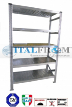 MODULO INIZIALE - scaffalatura da magazzino zincata H 250 cm , L 105 cm , PROF. 30 cm , con 5 ripiani , PORTATA OGNUNO 240 Kg