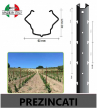 CONF. 10 PZ - PALI PER VIGNETO "APERTI" 60X40mm -FERRO PREZINCATO - ALTEZZA: 250 cm - SPESSORE:1,50mm