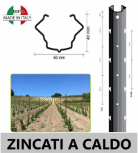 CONF. 10 PZ - PALI PER VIGNETO "APERTI" 60X40mm -FERRO ZINCATO A CALDO - ALTEZZA: 210 cm - SPESSORE:1,65mm