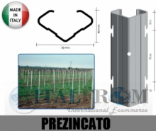 CONF. 10 PZ - PALI PER VIGNETO "APERTI" 70X40mm -FERRO PREZINCATO - ALTEZZA: 210 cm - SPESSORE:1,80mm