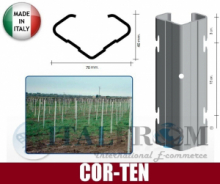 CONF. 10 PZ - PALI PER VIGNETO "APERTI" 70x40mm -ACCIAIO CORTEN - ALTEZZA: 230 cm - SPESSORE:1,80mm