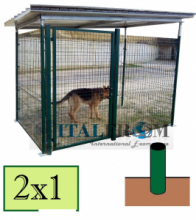 Box Recinto Modulare per Cani in Ferro Zincato Plastificato Verde-con Tetto in Lamiera e Pali ad Interrare - mt 2x1x1,5 h