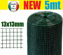 5mt-ROTOLO RETE METALLICA-MINI ZINCATA PLASTIFICATA-MAGLIA:mm13X13 -FILO:mm1,3 - H 100 cm