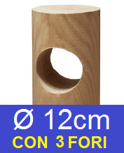 Pali in Legno di Pino Nordico Torniti Impregnati con 3 Fori- Trattati Classe III - Diametro: 12cm - H150cm