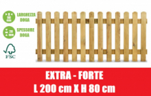 .Steccato in Legno di Pino con Doghe - Dimensioni: L 200cm x H 80cm