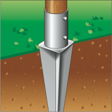 SUPPORTO ZINCATO DI ANCORAGGIO PALO IN LEGNO ø  80 NEL TERRENO