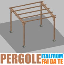 Pergola da Giardino in Legno di Pino Impregnato - mt 3 X 3 x 2,5h con Supporti a Tassellare