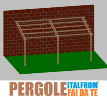 Pergola da Giardino Addossata in Legno di Pino Impregnto - mt 3 X 6 x 2,5h - con Supporti ad Interrare