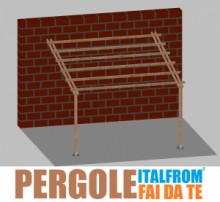 Pergola da Giardino Addossata in Legno di Pino Impregnato - mt 4 X 4 x 2,5h - con Supporti a Tassellare