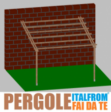 Pergola da Giardino Addossata in Legno di Pino Impregnato - mt 4 X 4 x 2,5h - con Supporti ad Interrare