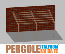 Pergola da Giardino Addossata in Legno di Pino Impregnato - mt 4 X 6 x 2,5h - con Supporti a Tassellare