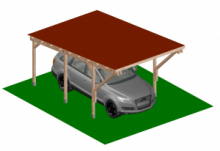 Carport Tettoia a Sbalzo per Auto in Legno - Completo di Copertura con Perline e Tegole Canadesi - mt 5 X 3 - ad Interrare